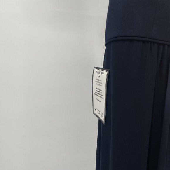 Adrianna Papell Chiffon One Shoulder Maxi Dress Gown Pleated Navy Blue 14 - Picture 8 of 14